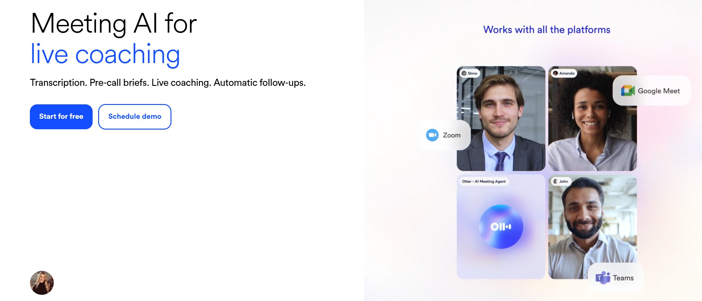 Otter.ai app interface showing live transcription on laptop screen