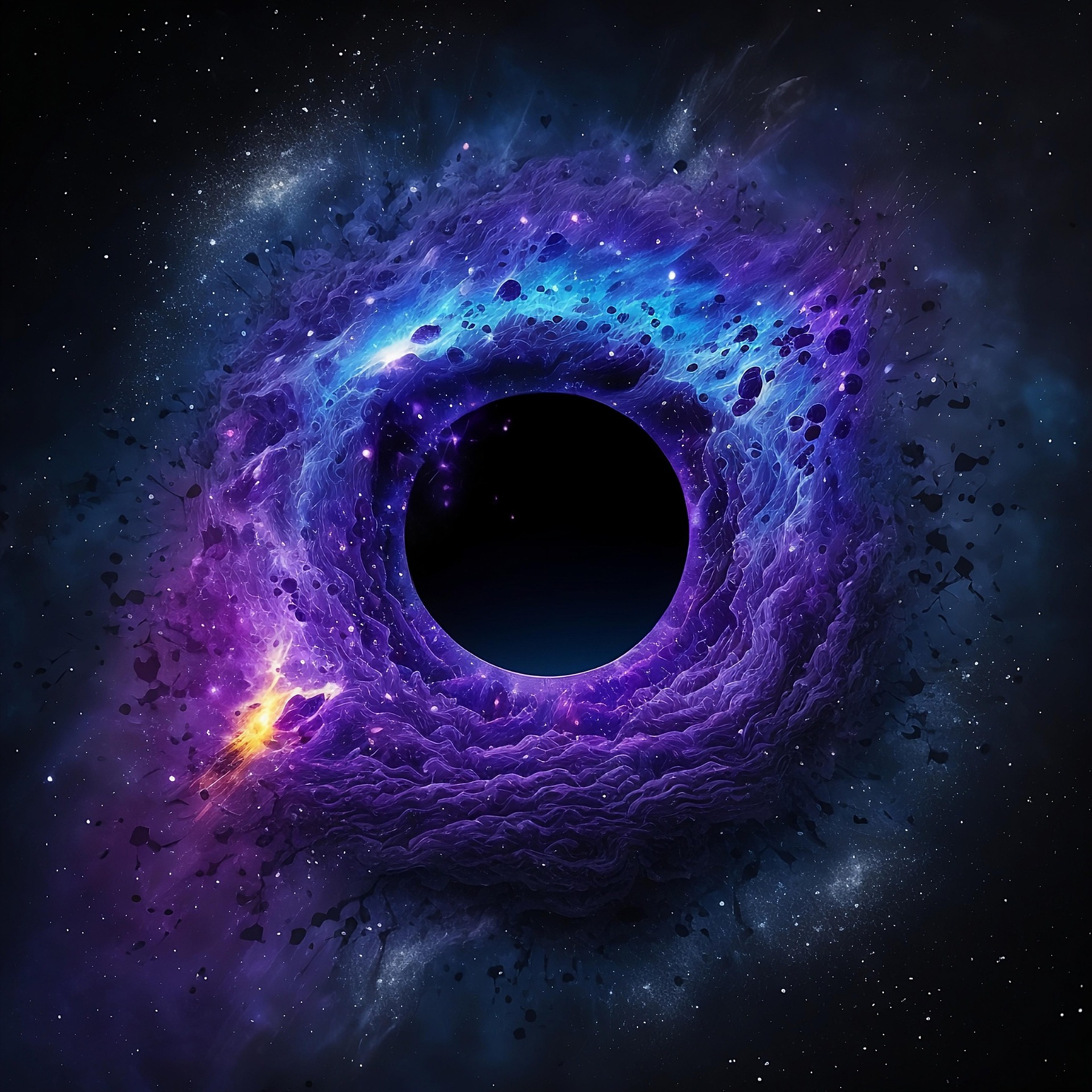 Black hole illustration in deep outer space, astronomy and cosmic gravity