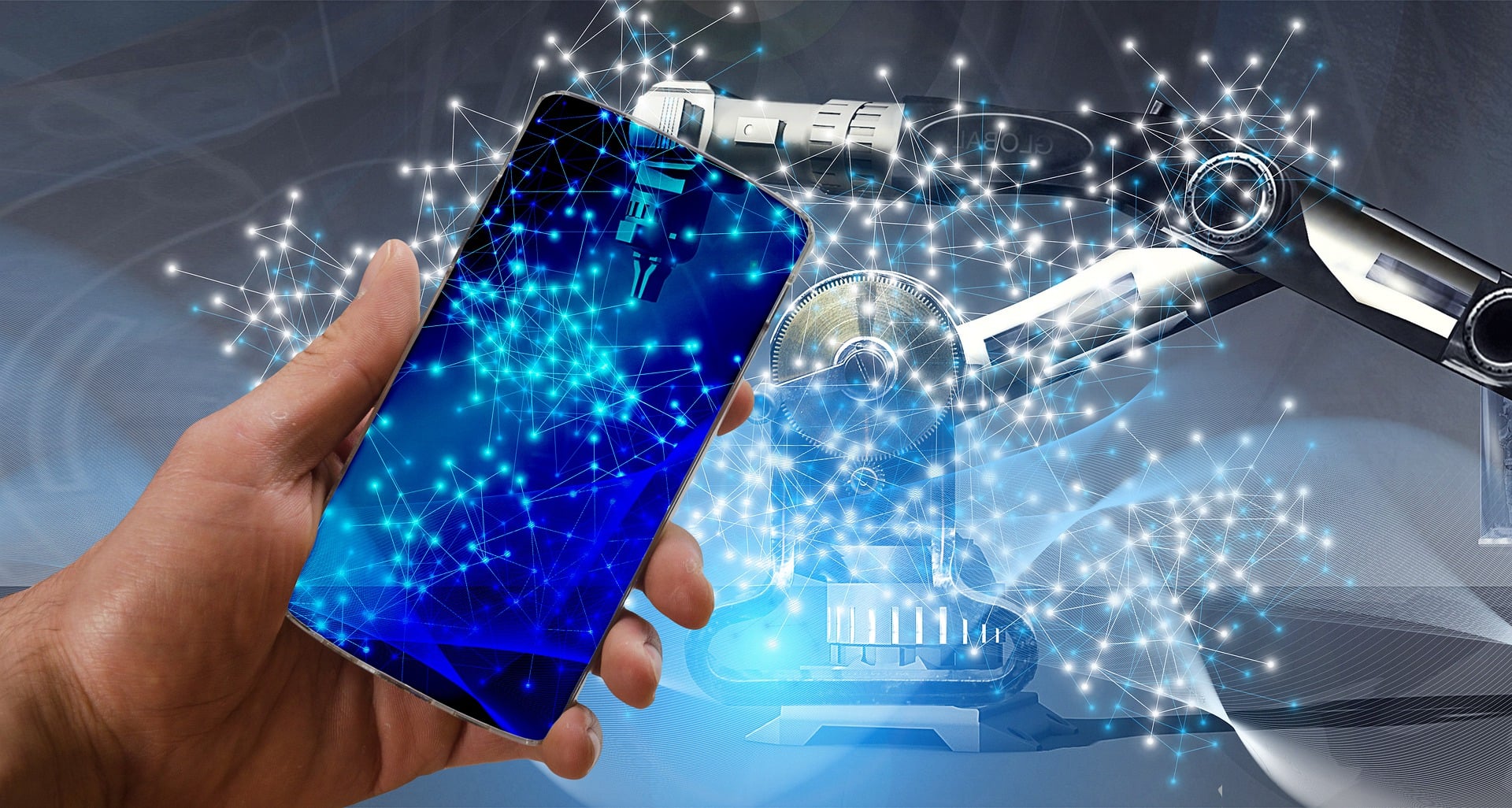 Industrial robot arm working in modern manufacturing factory, robotics technology